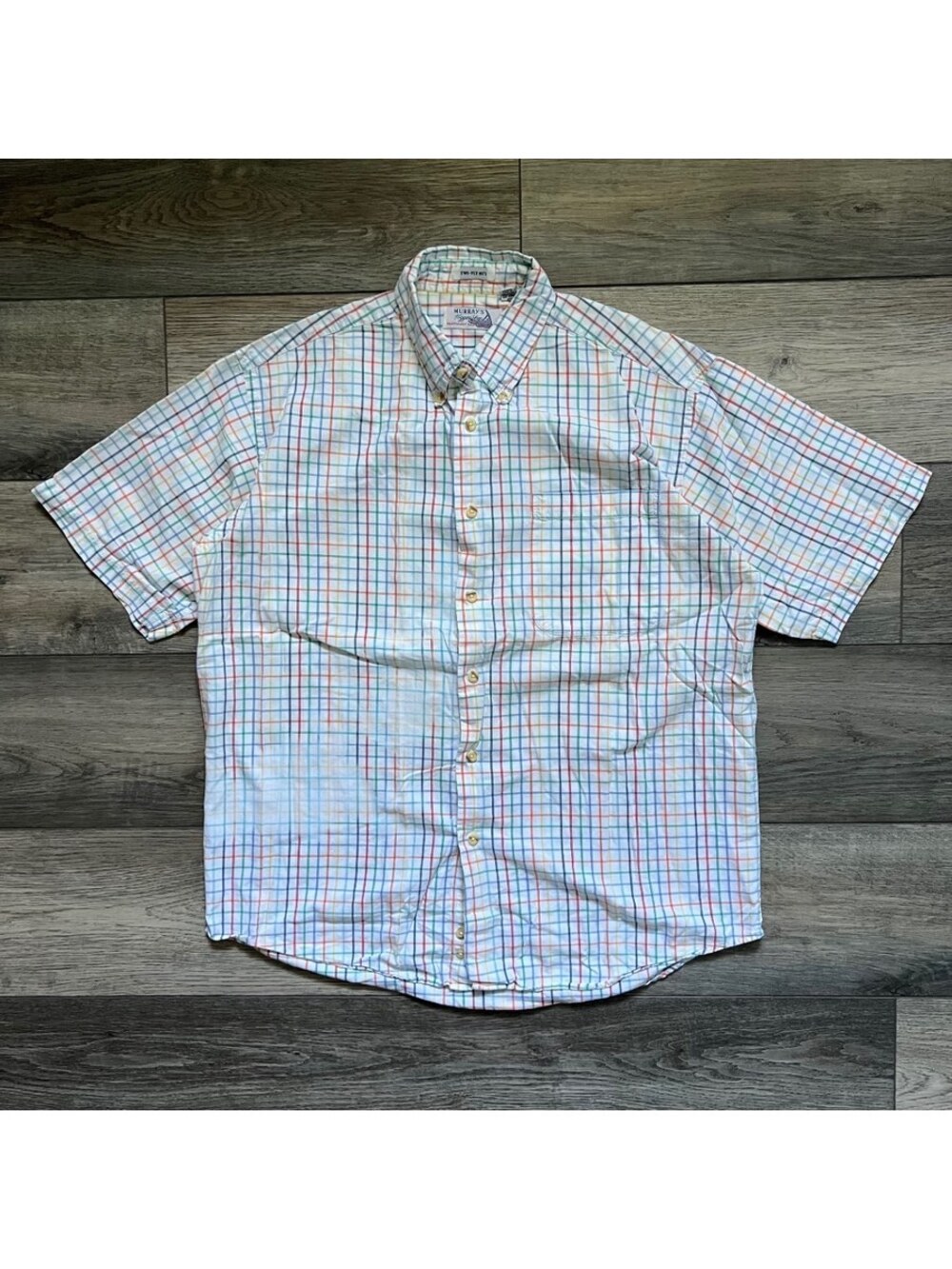 Murray's Toggery Shop Men's M Short Sleeve Button Up Shirt Tattersall Check USA